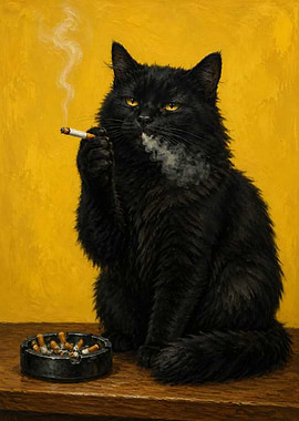 Black Cat Smoking Cigarette