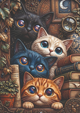 Four Cats with Galaxy Eyes