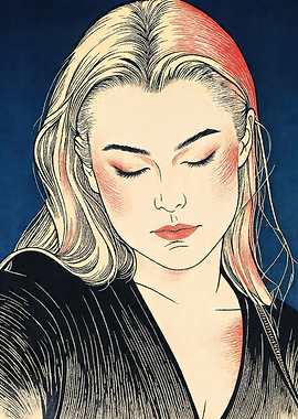 Woman with blonde hair and red makeup