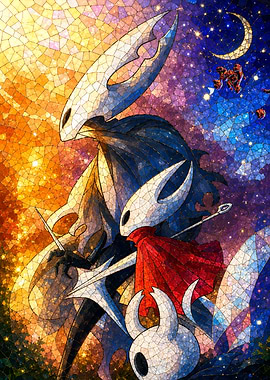 Hollow Knight Characters in Stained Glass Style