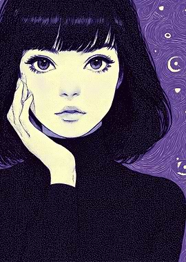 Anime Girl with Starry Night Background