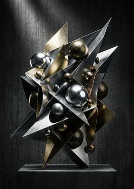 Abstract Geometric Sculpture with Metallic Spheres