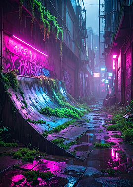 Cyberpunk Alleyway with Neon Lights