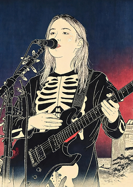 Woman in Skeleton Costume Playing Guitar