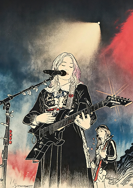 Female rock band performing on stage