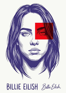 Billie Eilish Portrait with Red Accent