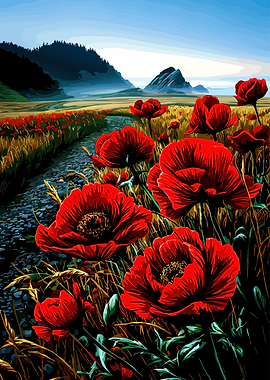 Vibrant Poppy Field Landscape