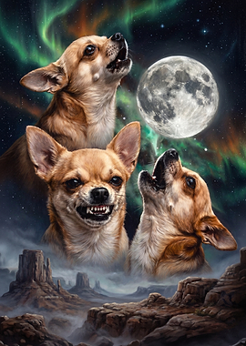 Chihuahua montage howling at the moon