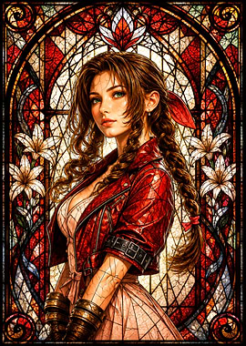 Aerith Gainsborough in Stained Glass Style