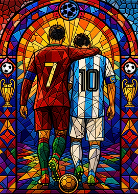 Cristiano Ronaldo and Lionel Messi Stained Glass