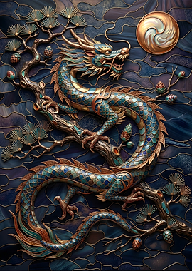 Dragon on a Branch with Sun