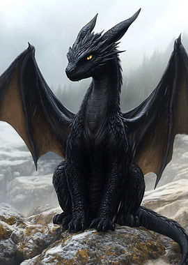 Black Dragon on Rocky Terrain