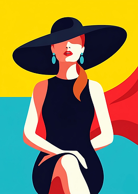 Elegant Woman in Black Dress and Hat