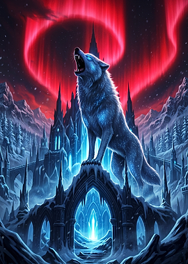 Wolf Howling Under Aurora
