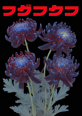 Dark Chrysanthemums with Japanese Text
