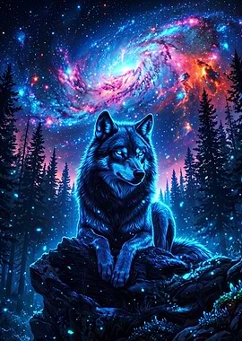 Cosmic Wolf in a Starry Forest