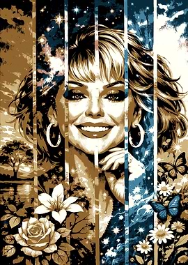 Glamorous Woman with Floral and Butterfly Accents
