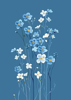 Blue and White Floral Illustration