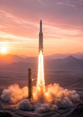 Rocket Launch at Sunset