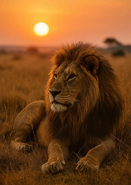 Lion at Sunset in Savannah