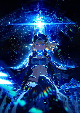 Cyberpunk Anime Girl in Blue Light