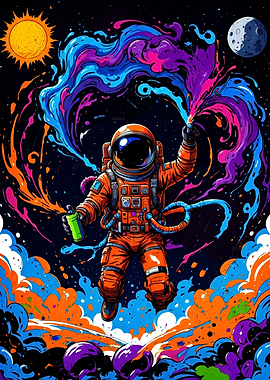 Astronaut painting the cosmos