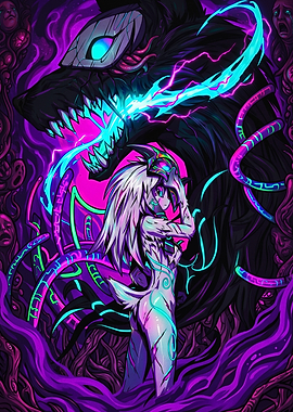 Wolf and Woman in Neon Fantasy