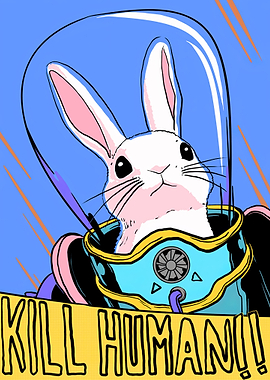Rabbit Astronaut with 'KILL HUMAN!!' Text