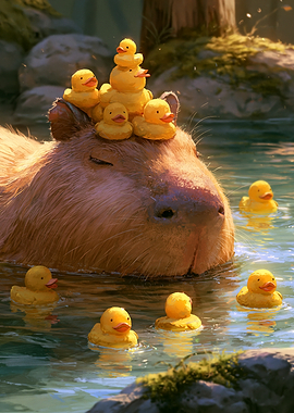 Capybara with Rubber Ducks