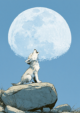 Wolf Cub Howling at the Moon