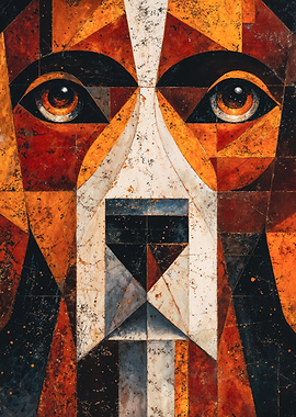 Geometric Cubist Dog Portrait Painting