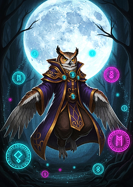 Magical Owl Wizard with Runes