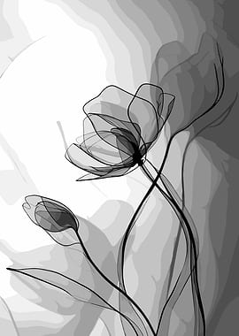 Monochromatic Floral Illustration