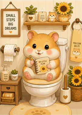 Cute Hamster on Toilet with Planner