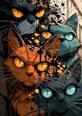 Group of Stylized Cats