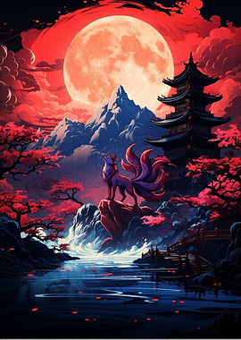 Kitsune Under a Blood Moon