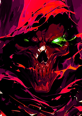 Grim Reaper Skull with Green Eyes