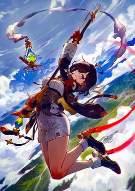Anime Girl with Lantern and Spear