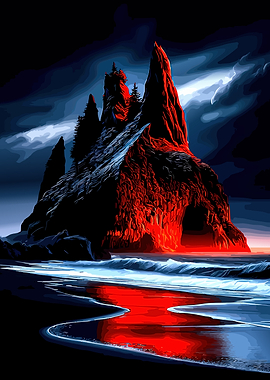 Volcanic Island at Sunset