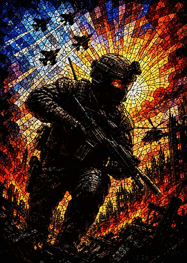 Soldier in Stained Glass Style