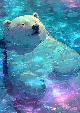 Polar Bear Floating and Sleep in Cosmic Water
