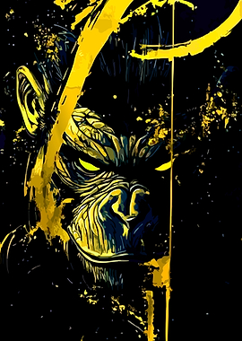 Aggressive Gorilla with Yellow Splatter