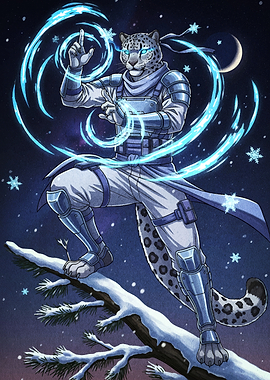 Snow Leopard Ninja in Winter Night