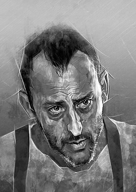 Grayscale Portrait of Jean Reno