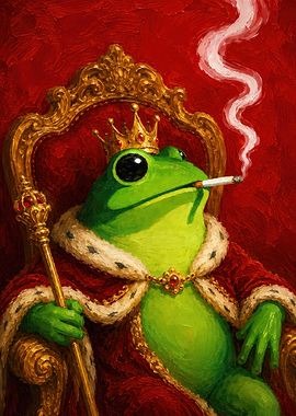 Frog King Smoking on Throne