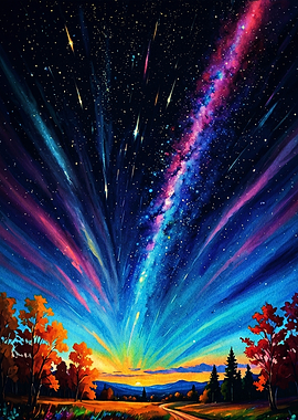 Vibrant Aurora Over Autumn Landscape