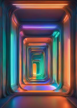 Neon Tunnel with Colorful Lights