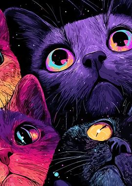 Psychedelic Cats in Space