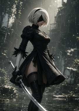 2B with Katana in Forest
