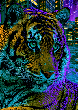 Neon Tiger in Cityscape